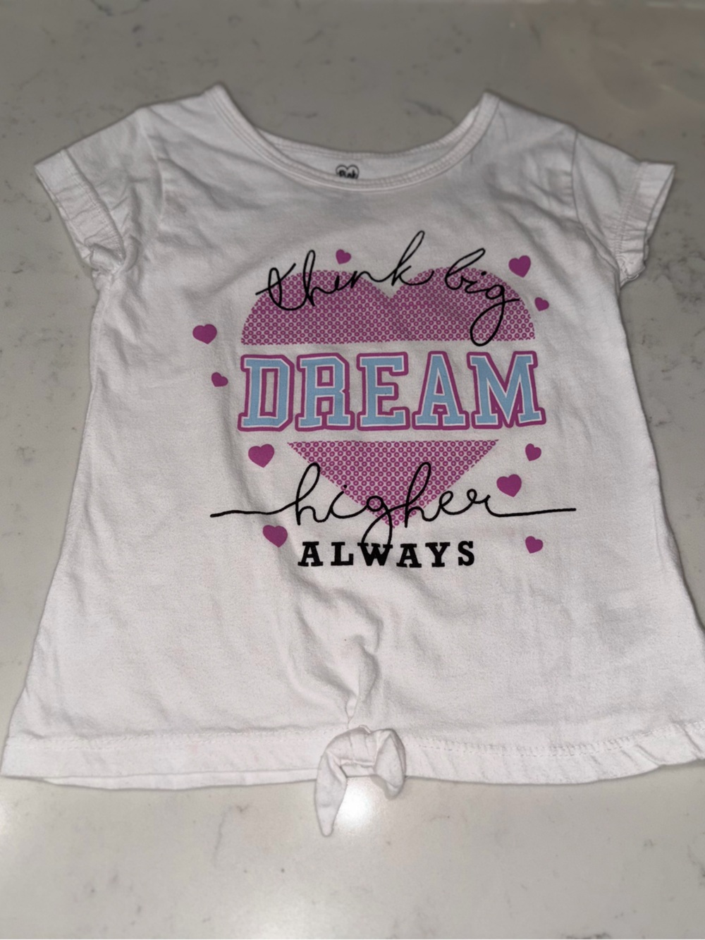 Kids White 'Dream' Graphic Tie-Front Tee with Pink Heart Accents